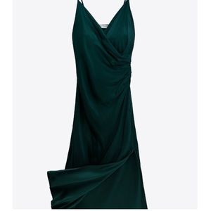 Zara Emerald Green slip dress with ruched side and slit size Small